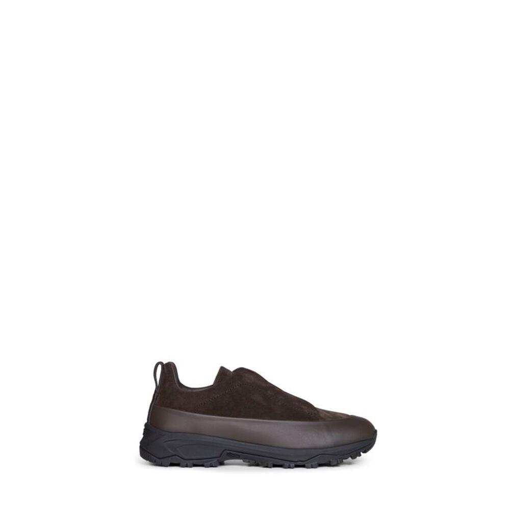 Zegna Men Dark Brown Leather And Suede Triple Stitch Monte Sneakers